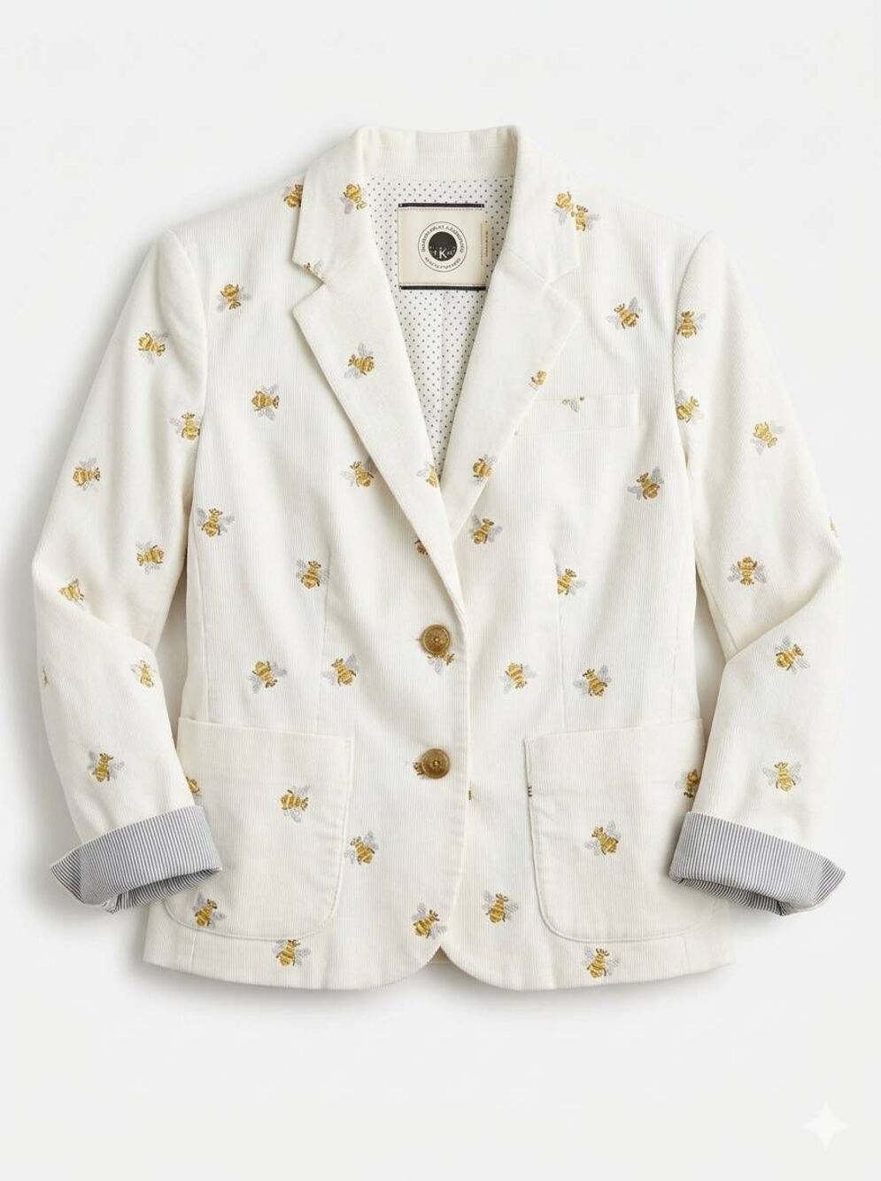 ☔️🔺️Daughters of Liberation Cream Linen Bumblebee Corduroy Blazer Jacket Size 4